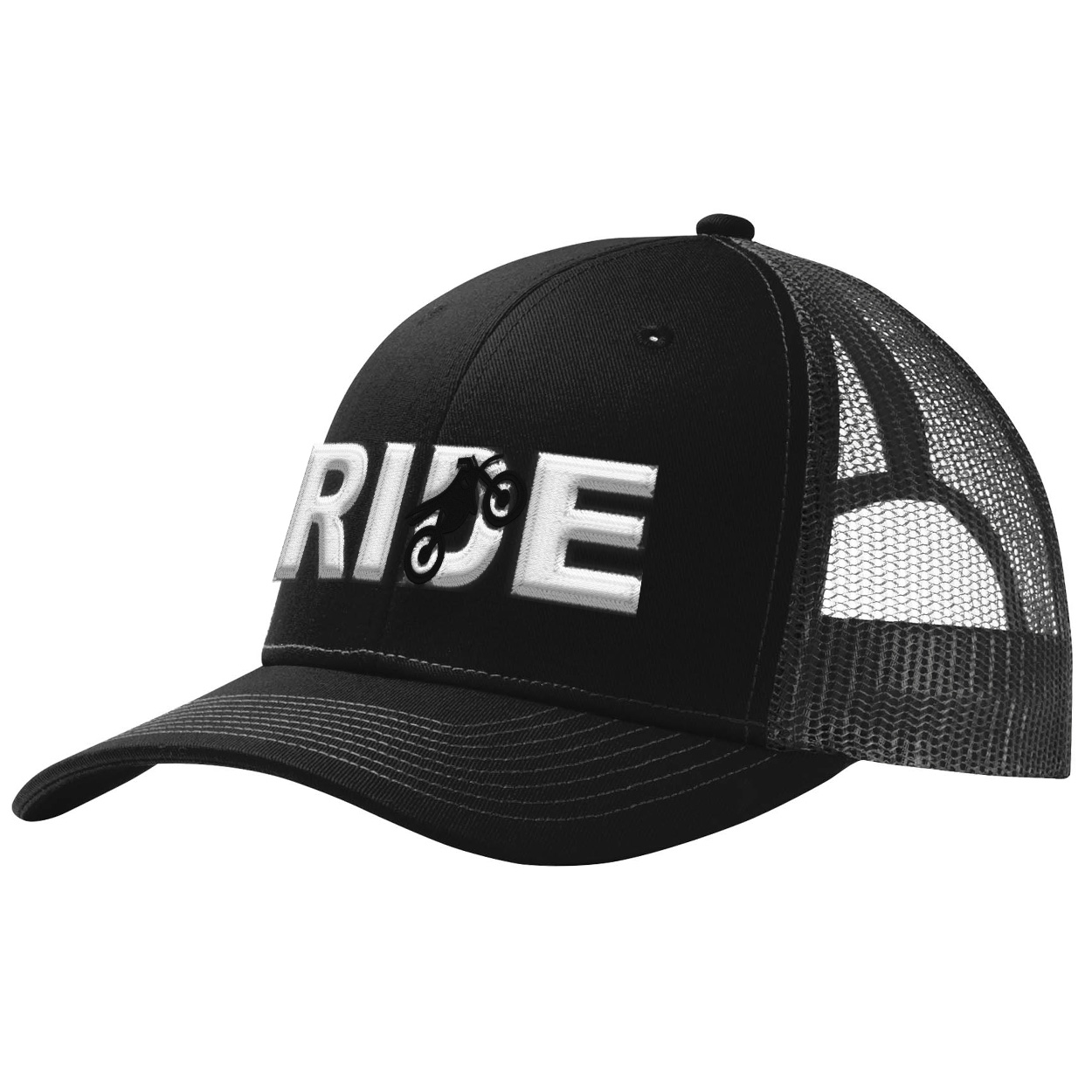 Ride Moto Logo Classic Pro 3D Puff Embroidered Snapback Trucker Hat Black/Gray