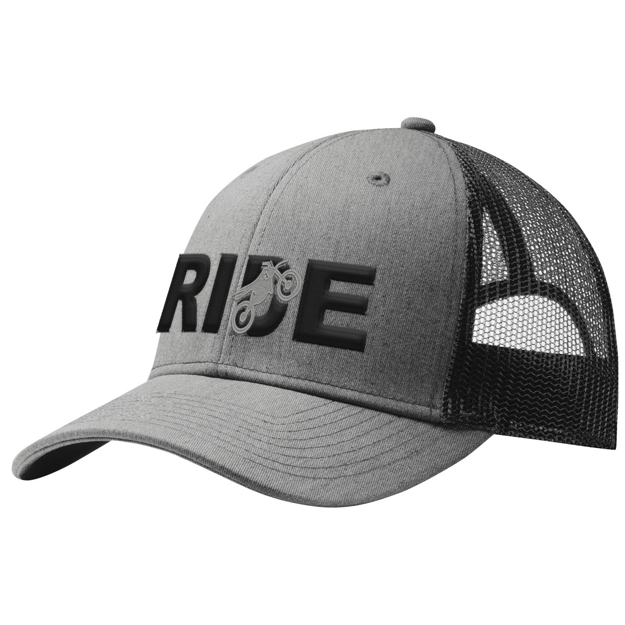 Ride Moto Logo Classic Pro 3D Puff Embroidered Snapback Trucker Hat Heather Gray/Black