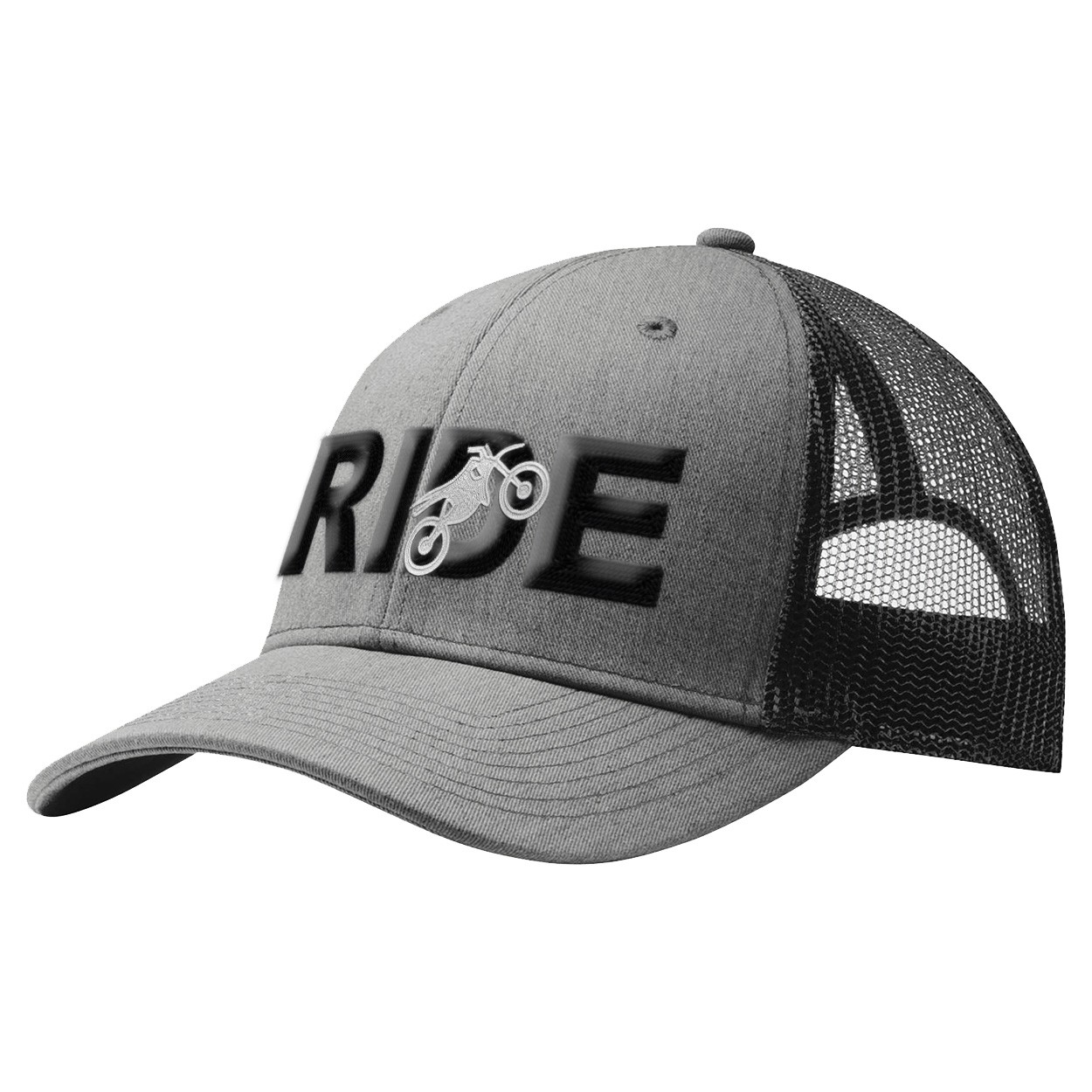 Ride Moto Logo Classic Pro 3D Puff Embroidered Snapback Trucker Hat Heather Gray/Black