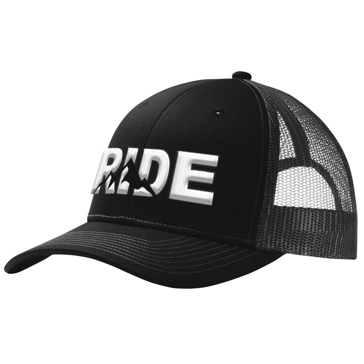 Ride Mountain Logo Classic Pro 3D Puff Embroidered Snapback Trucker Hat Black/Gray