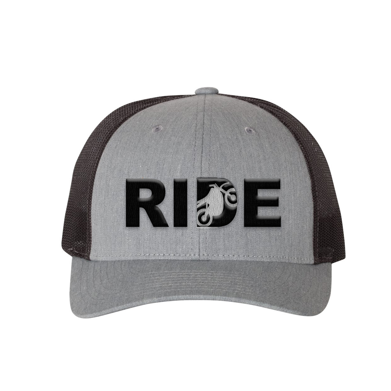 Ride Moto Logo Classic Embroidered Snapback Trucker Hat Heather Gray/Black