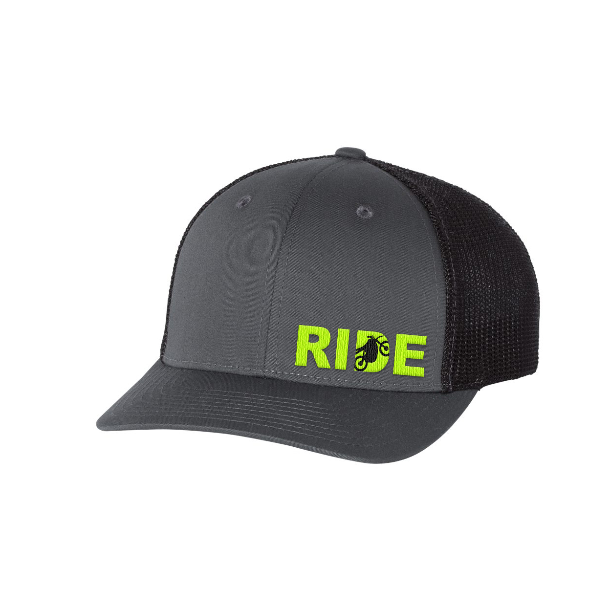Ride Moto Logo Night Out Embroidered Snapback Trucker Hat Gray/Black/Hi-Vis