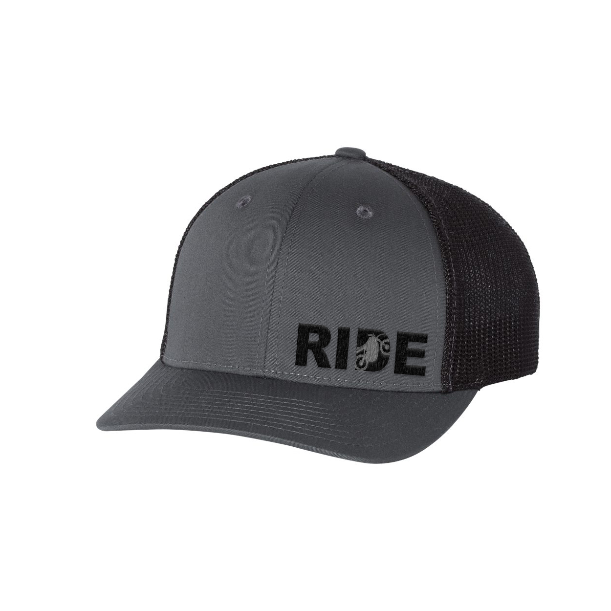 Ride Moto Logo Night Out Embroidered Snapback Trucker Hat Gray/Black