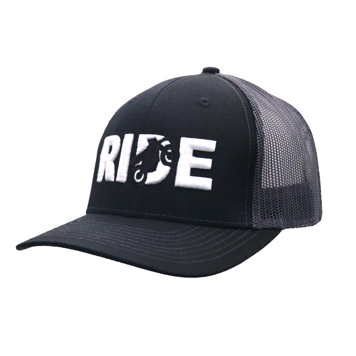 Ride Moto Logo Classic Pro 3D Puff Embroidered Snapback Trucker Hat Black/Gray