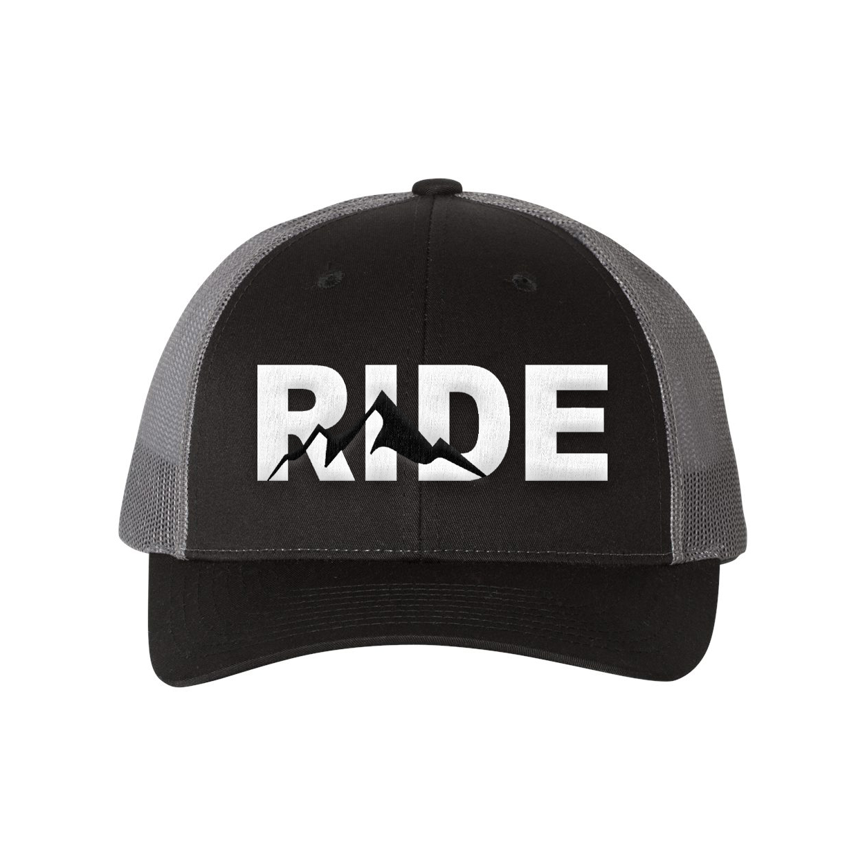 Ride Mountain Logo Classic Pro 3D Puff Embroidered Snapback Trucker Hat Black/Gray