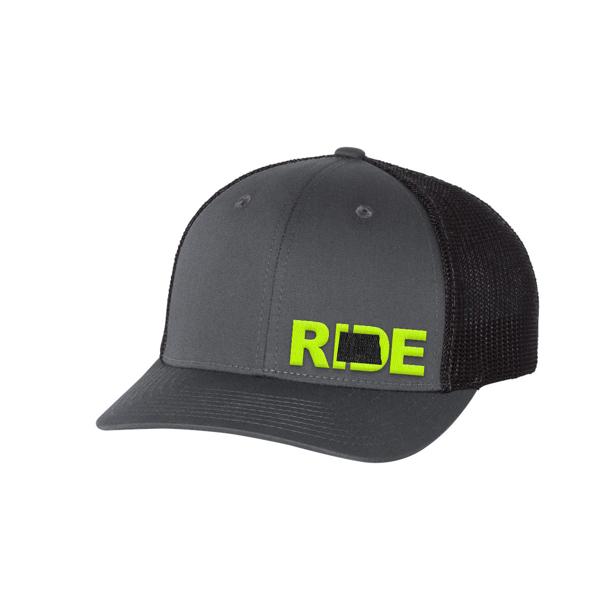 Ride North Dakota Night Out Embroidered Snapback Trucker Hat Gray/Black/Hi-Vis