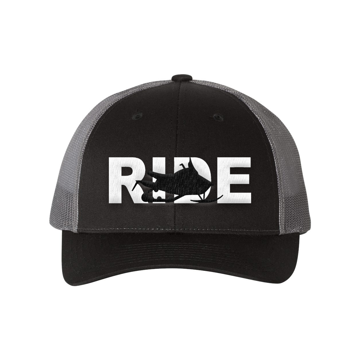Ride Snowmobile Logo Classic Pro 3D Puff Embroidered Snapback Trucker Hat Black/Gray