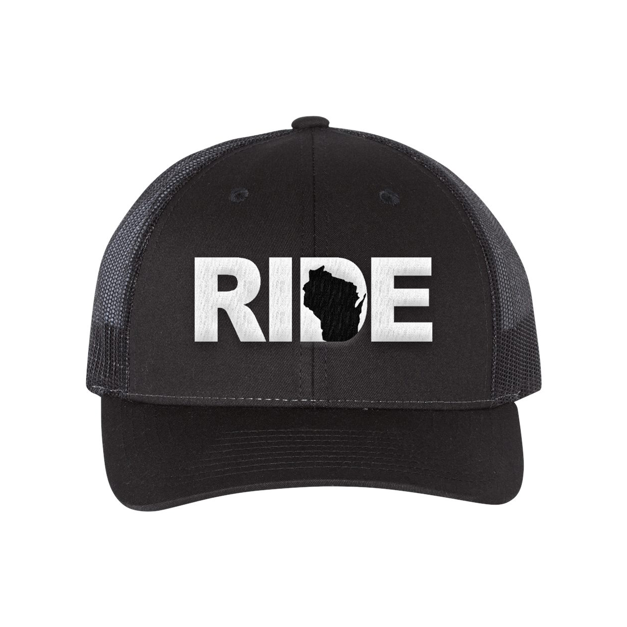 Ride Wisconsin Classic Embroidered Snapback Trucker Hat Black/Gray