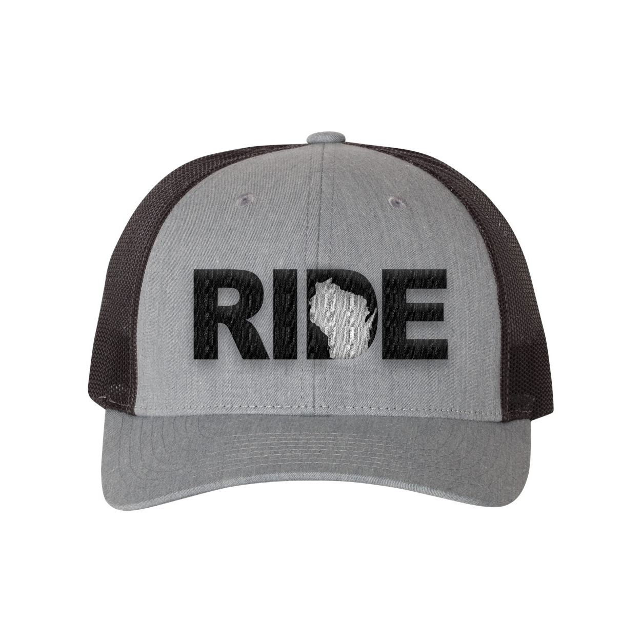 Ride Wisconsin Classic Embroidered Snapback Trucker Hat Heather Gray/Black