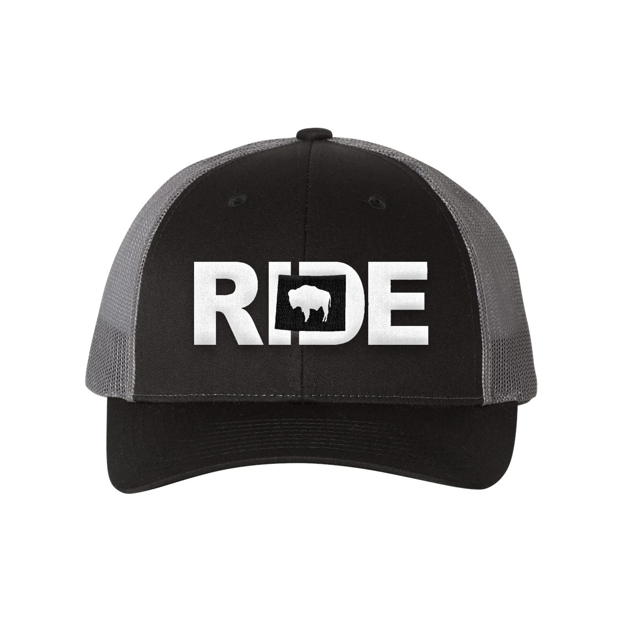 Ride Wyoming Classic Embroidered Snapback Trucker Hat Black/Gray