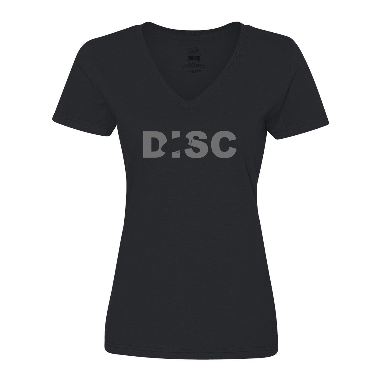 Disc Golf Frisbee Logo Womens Classic V-Neck Shirt Black (Gray Logo)