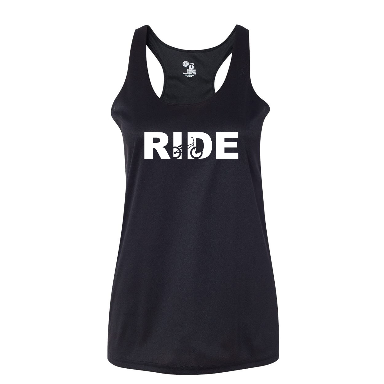 Ride BMX Logo Classic Womens Performance Racerback Tank Top Black (White Logo)