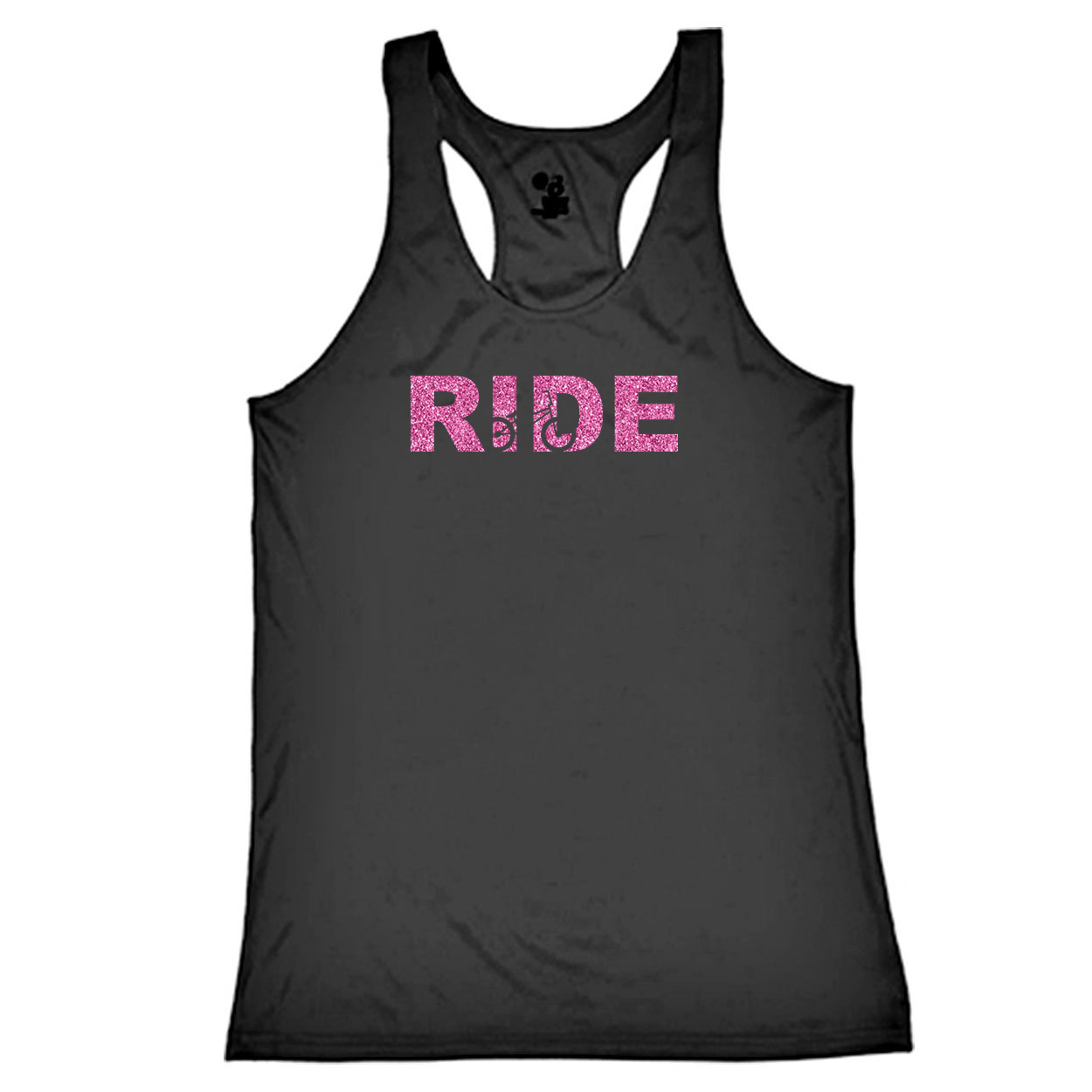 Ride BMX Logo Classic Youth Girls Performance Racerback Tank Top Black (Glitter Pink Logo)