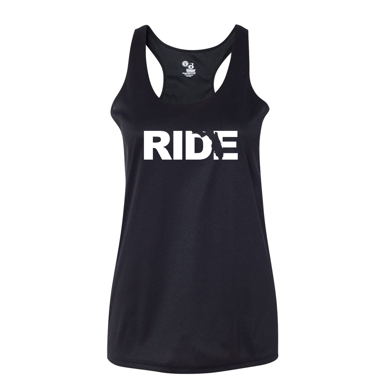Ride Florida Classic Womens Performance Racerback Tank Top Black (White Logo)