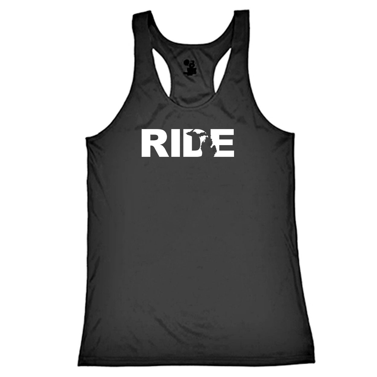 Ride Michigan Classic Youth Girls Performance Racerback Tank Top Black (White Logo)