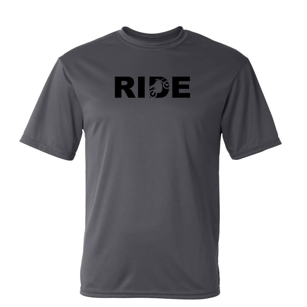 Ride Moto Logo Classic Unisex Performance T-Shirt Graphite Gray (Black Logo)