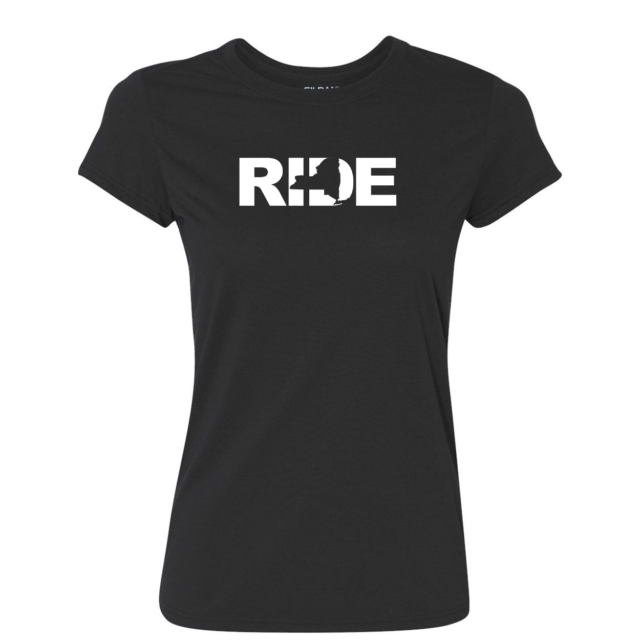 Ride New York Classic Womens Performance T-Shirt Black (White Logo)