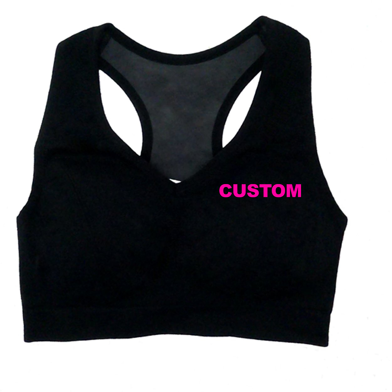 Custom Life Brand Logo Classic Womens High Support Scoop Neck Cut Out Back Sports Bra (Pink Logo)