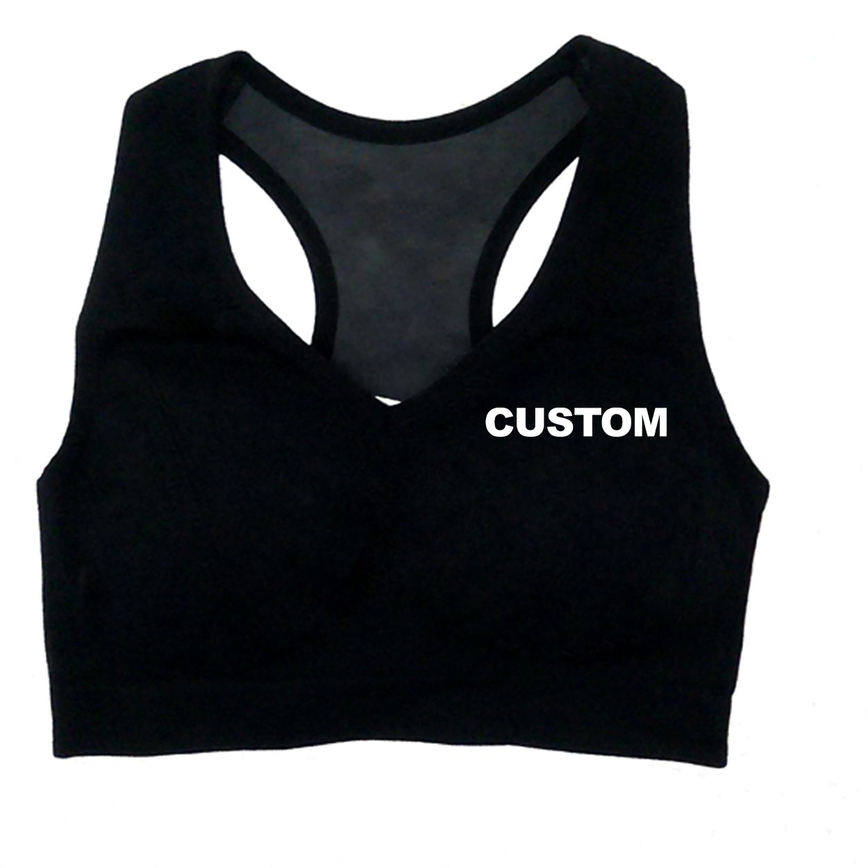 Custom Life Brand Logo Classic Womens High Support Scoop Neck Cut Out Back Sports Bra (White Logo)