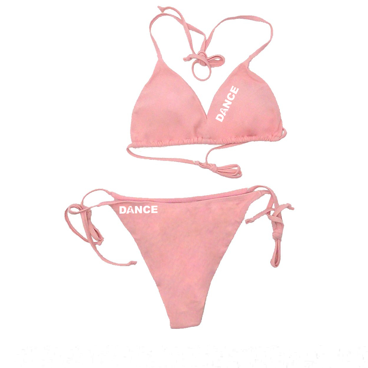 Dance Silhouette Logo Classic Womens Padded Halter Triangle Tie Side Two-Piece Swimsuit Basics Bikini Pink (White Logo)