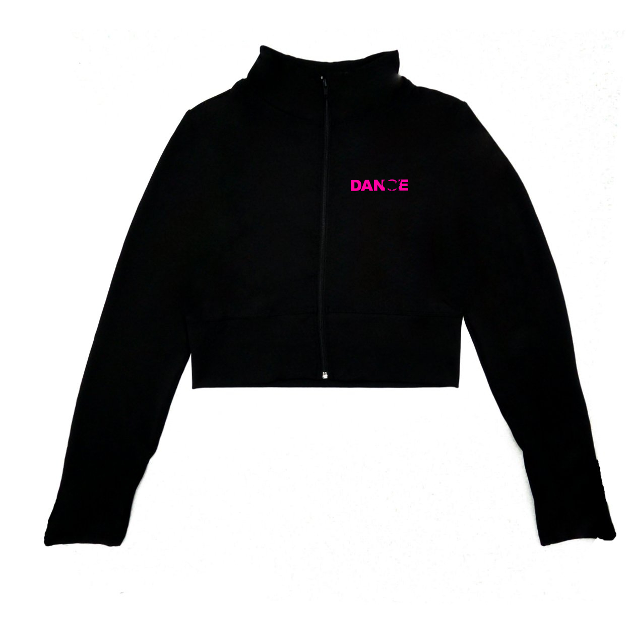 Dance United States Night Out Womens Zip Up Solid Crop Sports Jacket (Pink Logo)