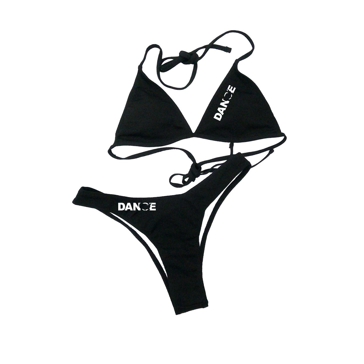 Dance United States Classic Womens Padded Halter Triangle Two-Piece Swimsuit Basics Bikini Black (White Logo)