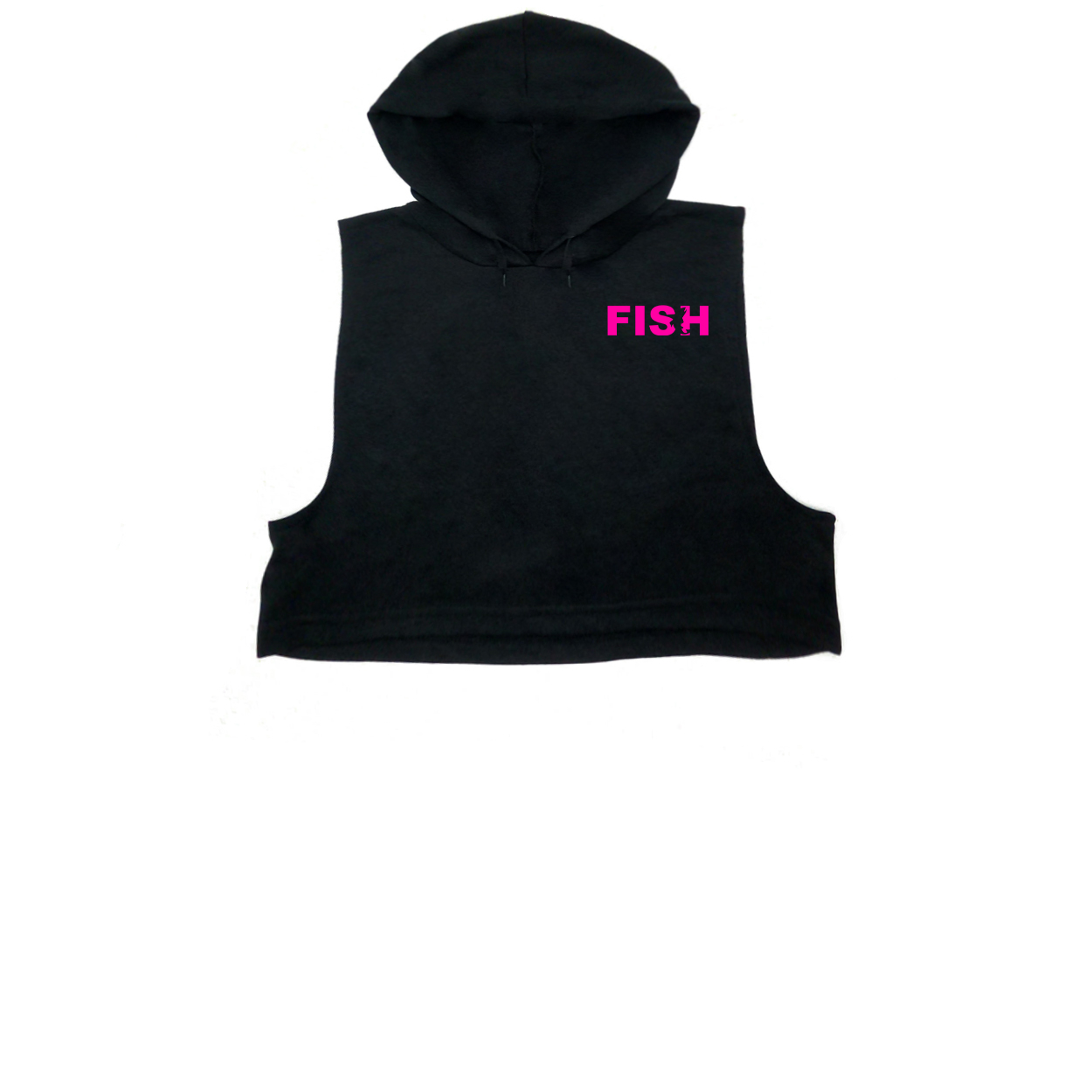 Fish Catch Logo Night Out Womens Drawstring Sleeveless Hooded Sports Sweatshirt (Pink Logo)