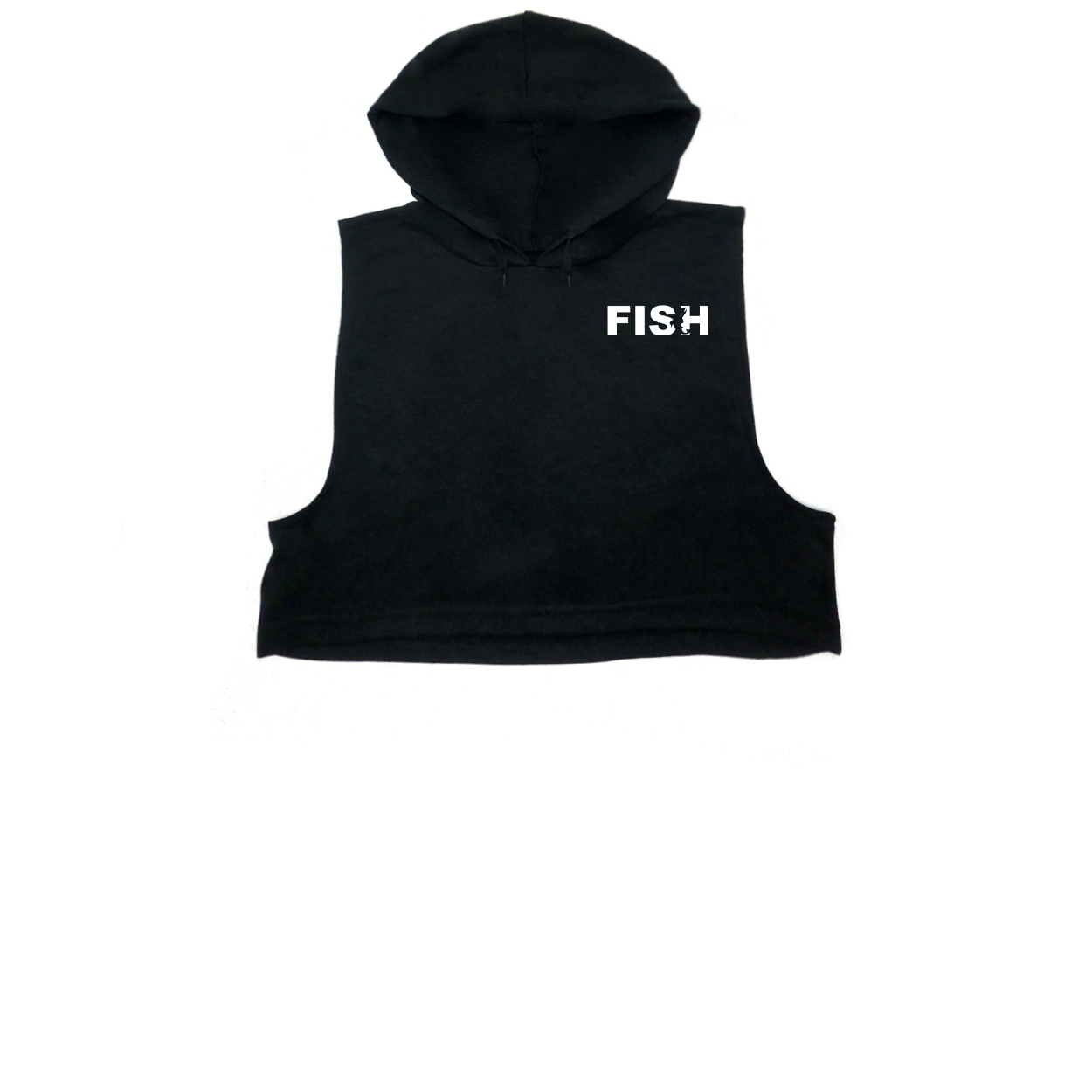 Fish Catch Logo Night Out Womens Drawstring Sleeveless Hooded Sports Sweatshirt (White Logo)