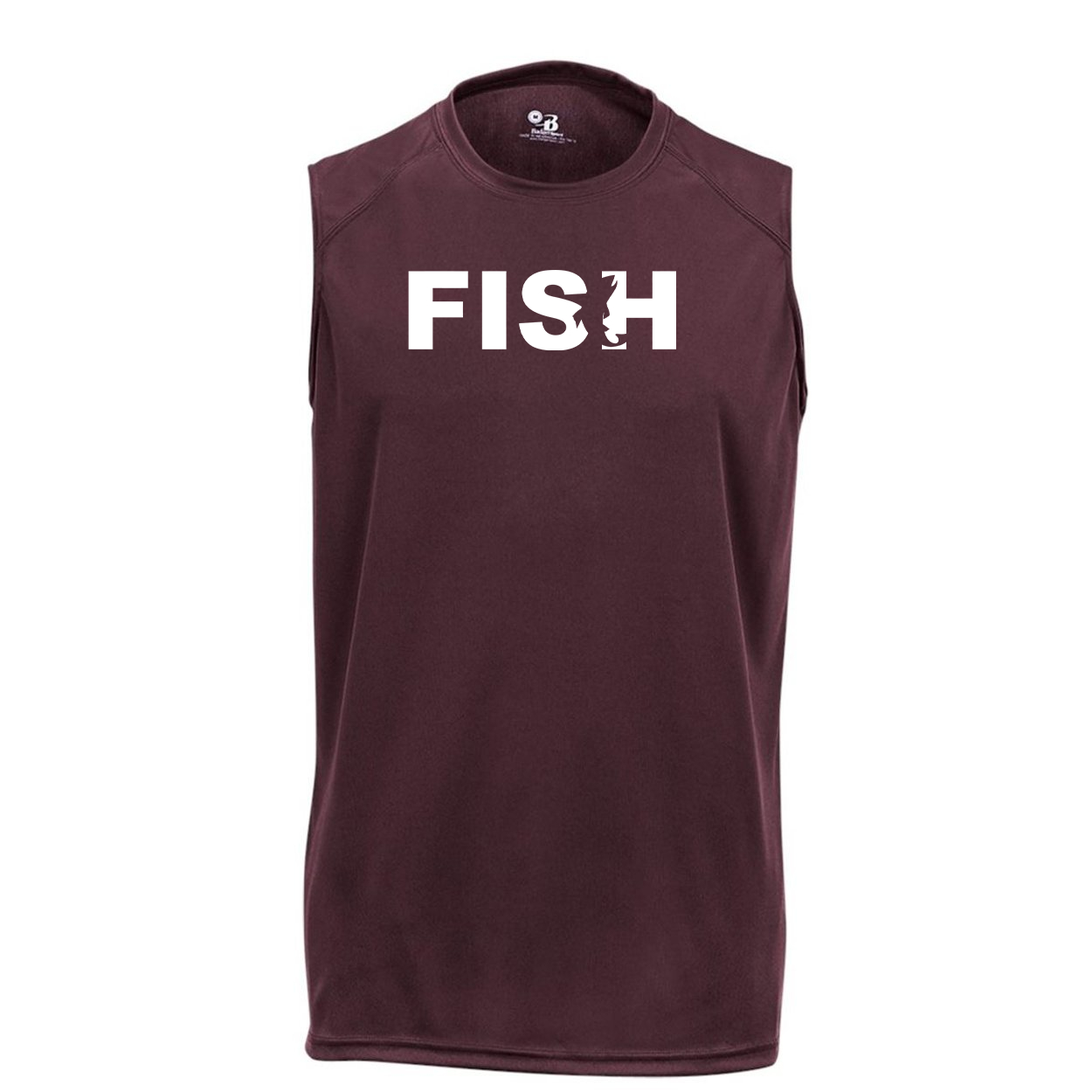 Fish Catch Logo Classic Unisex Performance Sleeveless T-Shirt Maroon (White Logo)