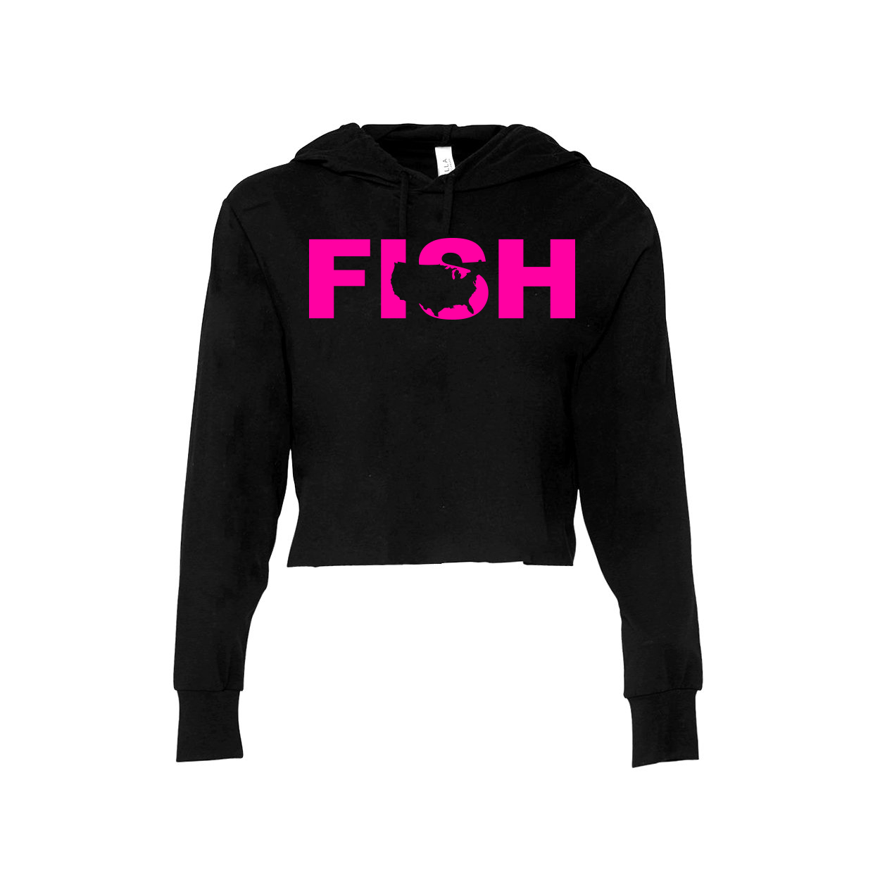 Fish United States Classic Womens Cropped Sweatshirt Black (Pink Logo)