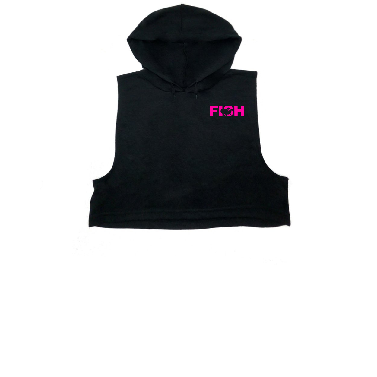 Fish United States Night Out Womens Drawstring Sleeveless Hooded Sports Sweatshirt (Pink Logo)