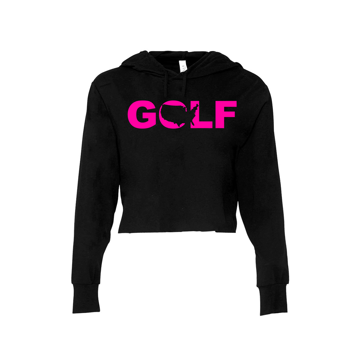 Golf United States Classic Womens Cropped Sweatshirt Black (Pink Logo)