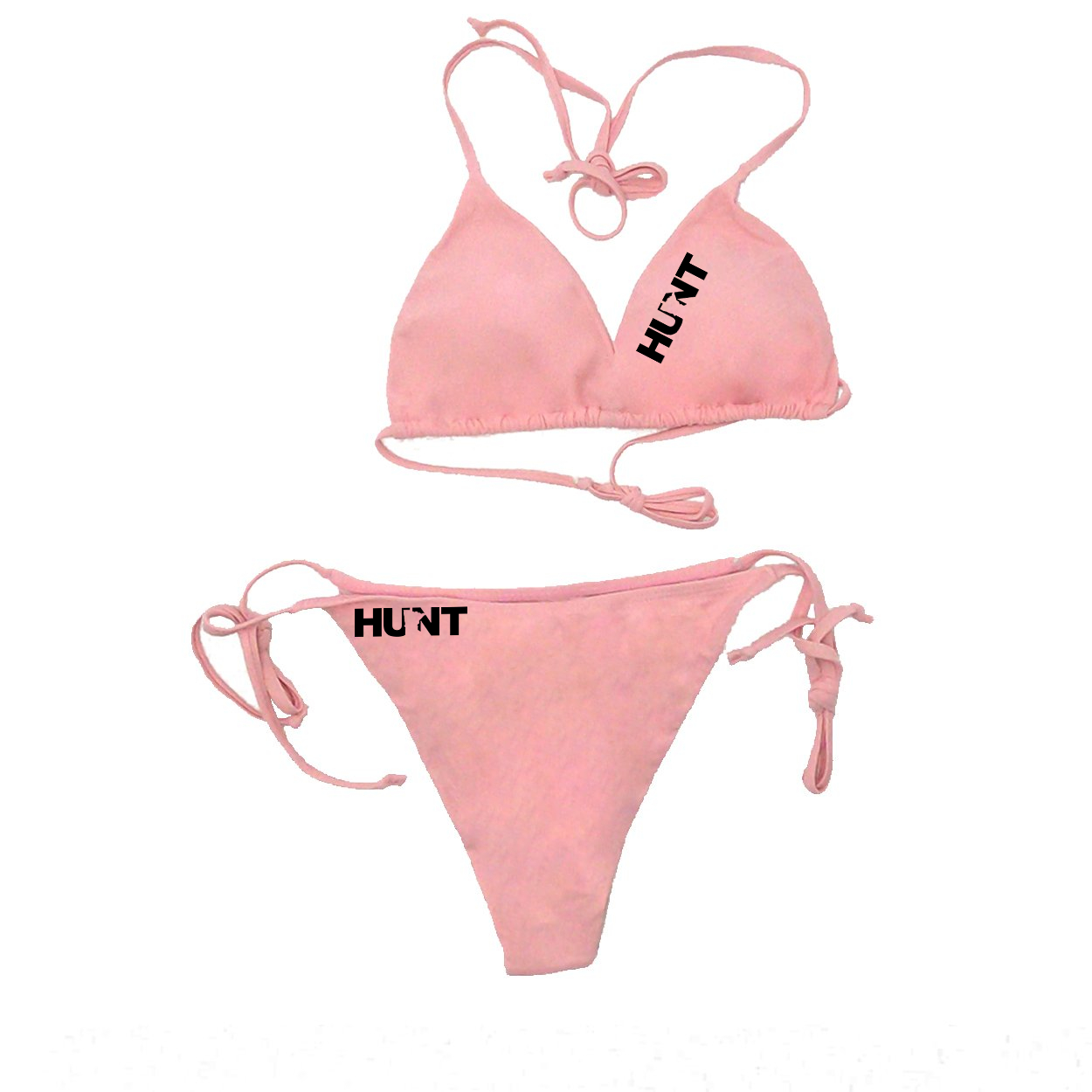 Hunt Minnesota Classic Womens Padded Halter Triangle Tie Side Two-Piece Swimsuit Basics Bikini Pink (Black Logo)