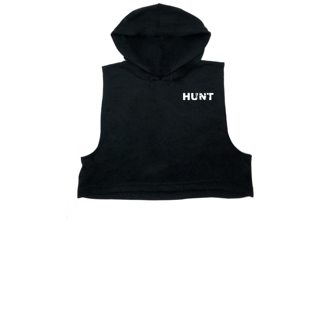 Hunt Rack Logo Night Out Womens Drawstring Sleeveless Hooded Sports Sweatshirt (White Logo)