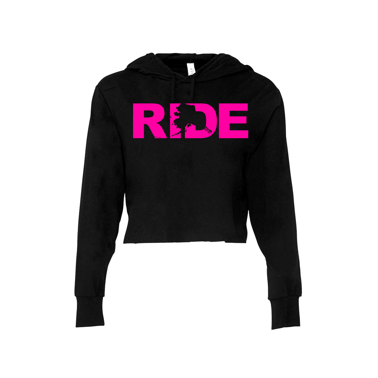 Ride Alaska Classic Womens Cropped Sweatshirt Black (Pink Logo)
