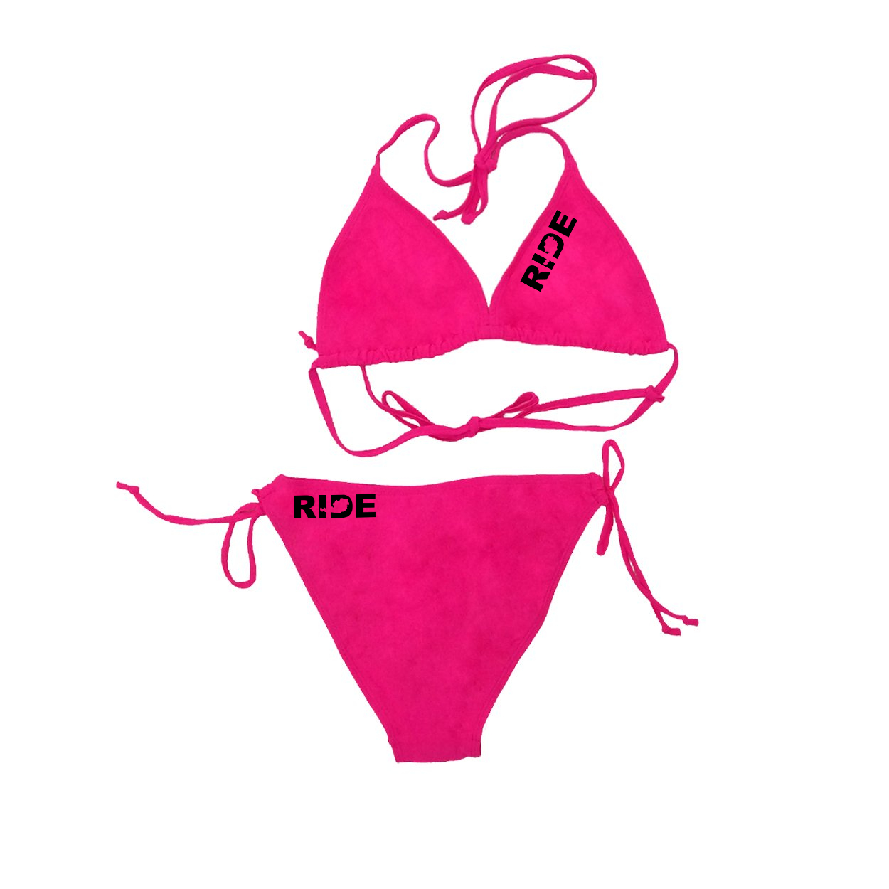 Ride Austria Classic Womens Padded Halter Triangle Tie Side Two-Piece Swimsuit Bikini Hot Pink (Black Logo)