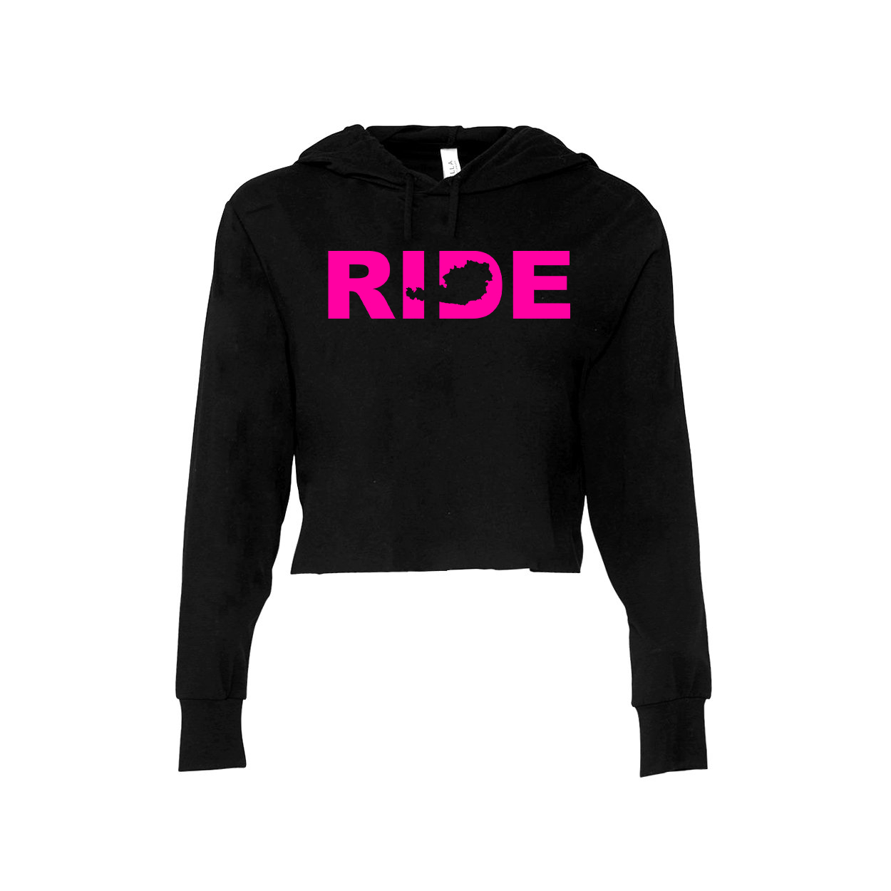 Ride Austria Classic Womens Cropped Sweatshirt Black (Pink Logo)