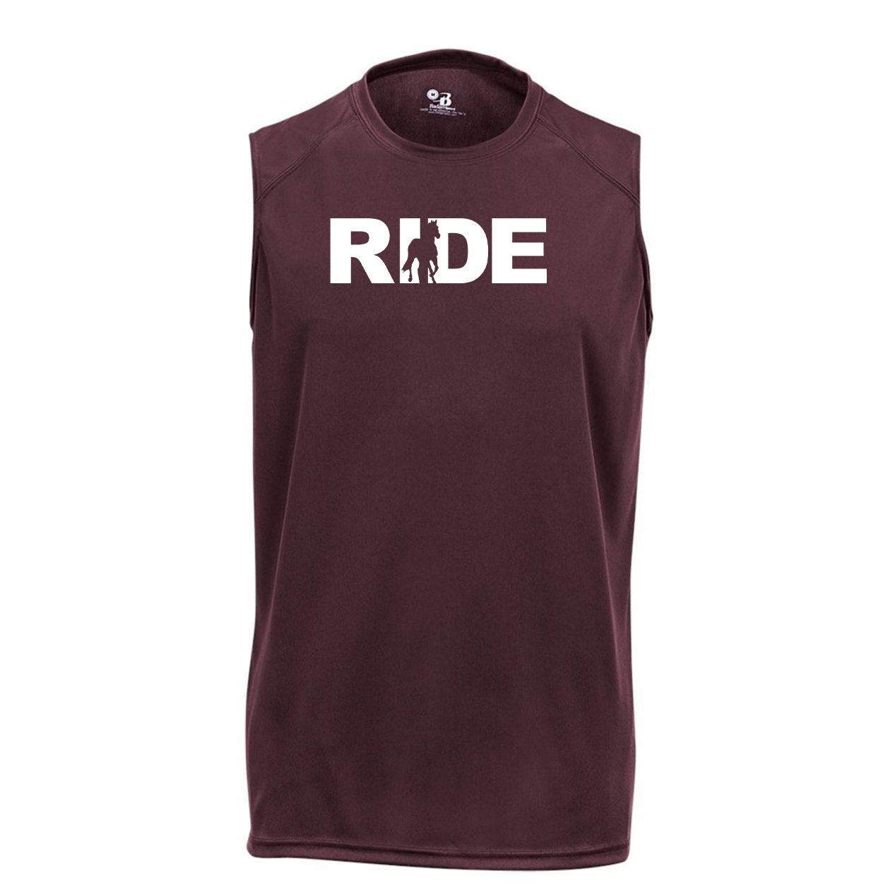 Ride Horse Logo Classic Unisex Performance Sleeveless T-Shirt Maroon (White Logo)