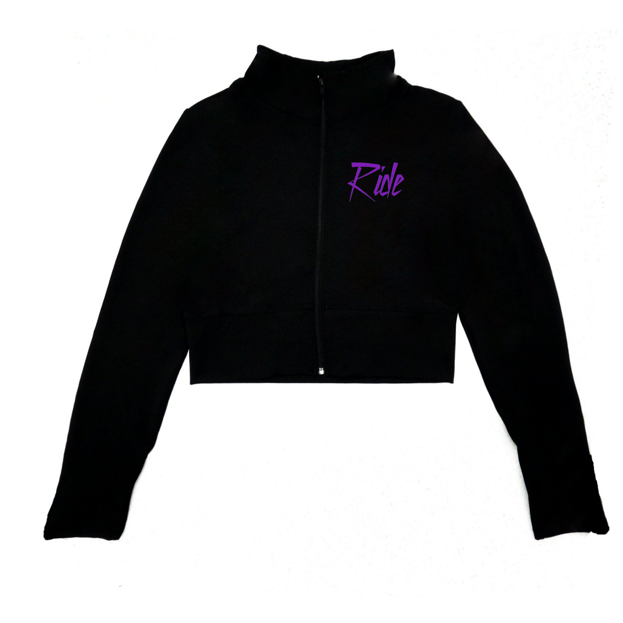 Ride Purple Logo Night Out Womens Zip Up Solid Crop Sports Jacket (White Logo)