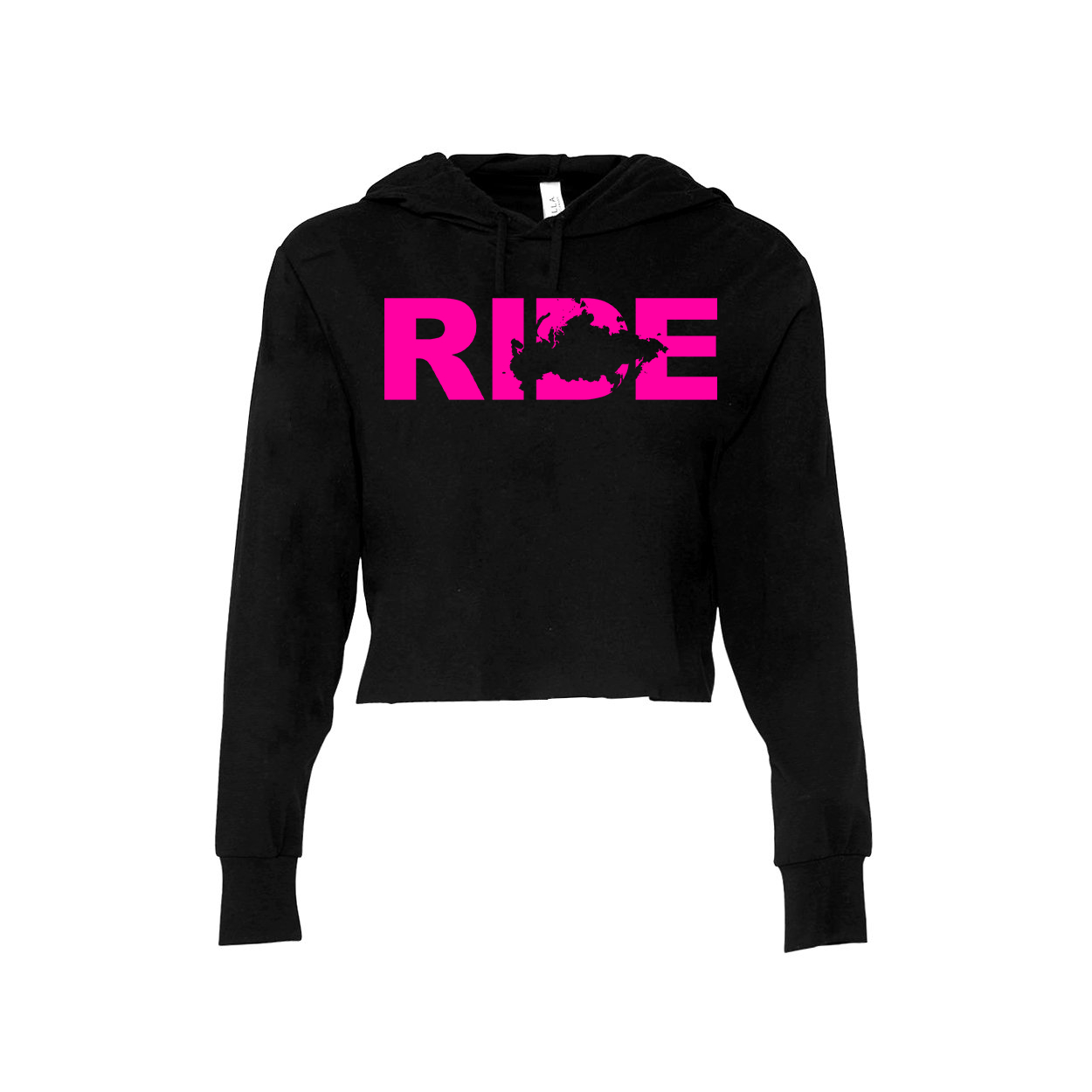 Ride Russia Classic Womens Cropped Sweatshirt Black (Pink Logo)