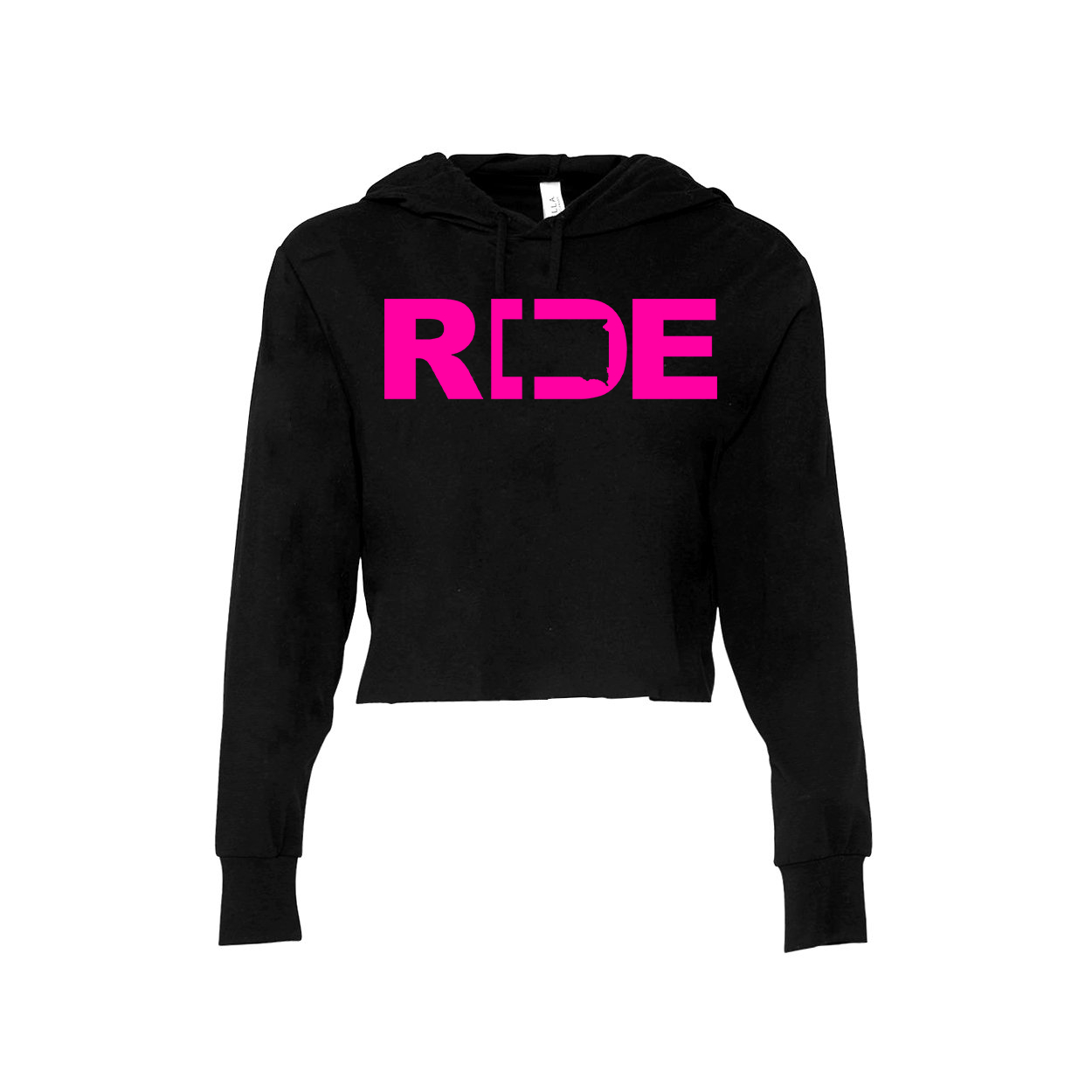 Ride South Dakota Classic Womens Cropped Sweatshirt Black (Pink Logo)