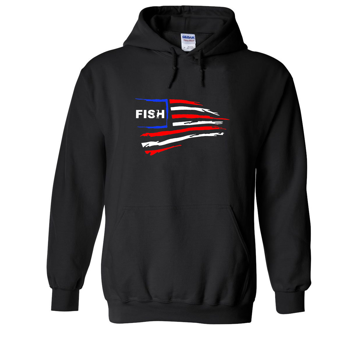 Fish Catch Logo Classic USA Flag Sweatshirt Black (Red White & Blue Logo)