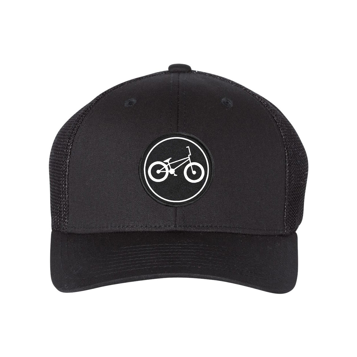 Ride BMX Icon Logo Classic Woven Circle Patch Snapback Trucker Hat Black (White Logo)