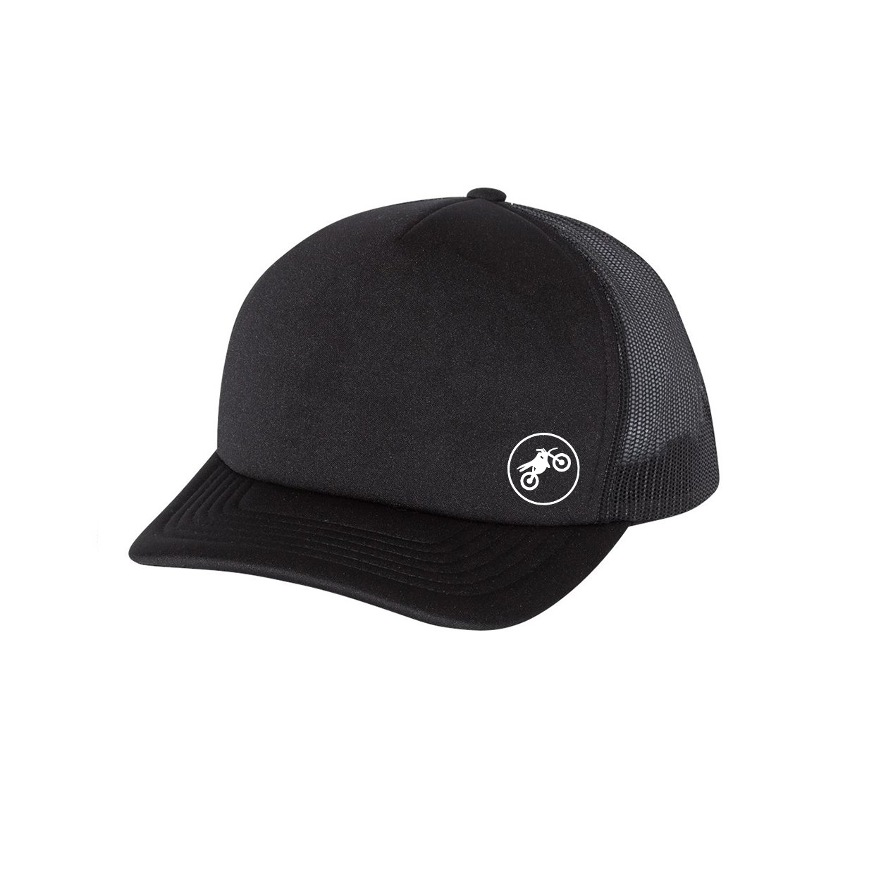 Ride Moto Icon Logo Night Out Circle Premium Foam Trucker Snapback Hat Black (White Logo)