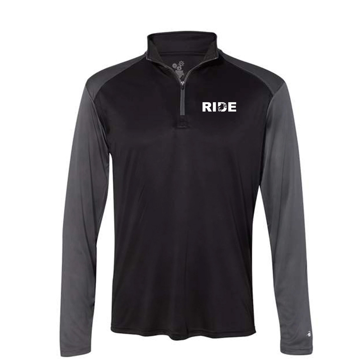 Ride Moto Logo Night Out Unisex Premium Quarter-Zip Pullover Long Sleeve Shirt Black/Graphite (White Logo)