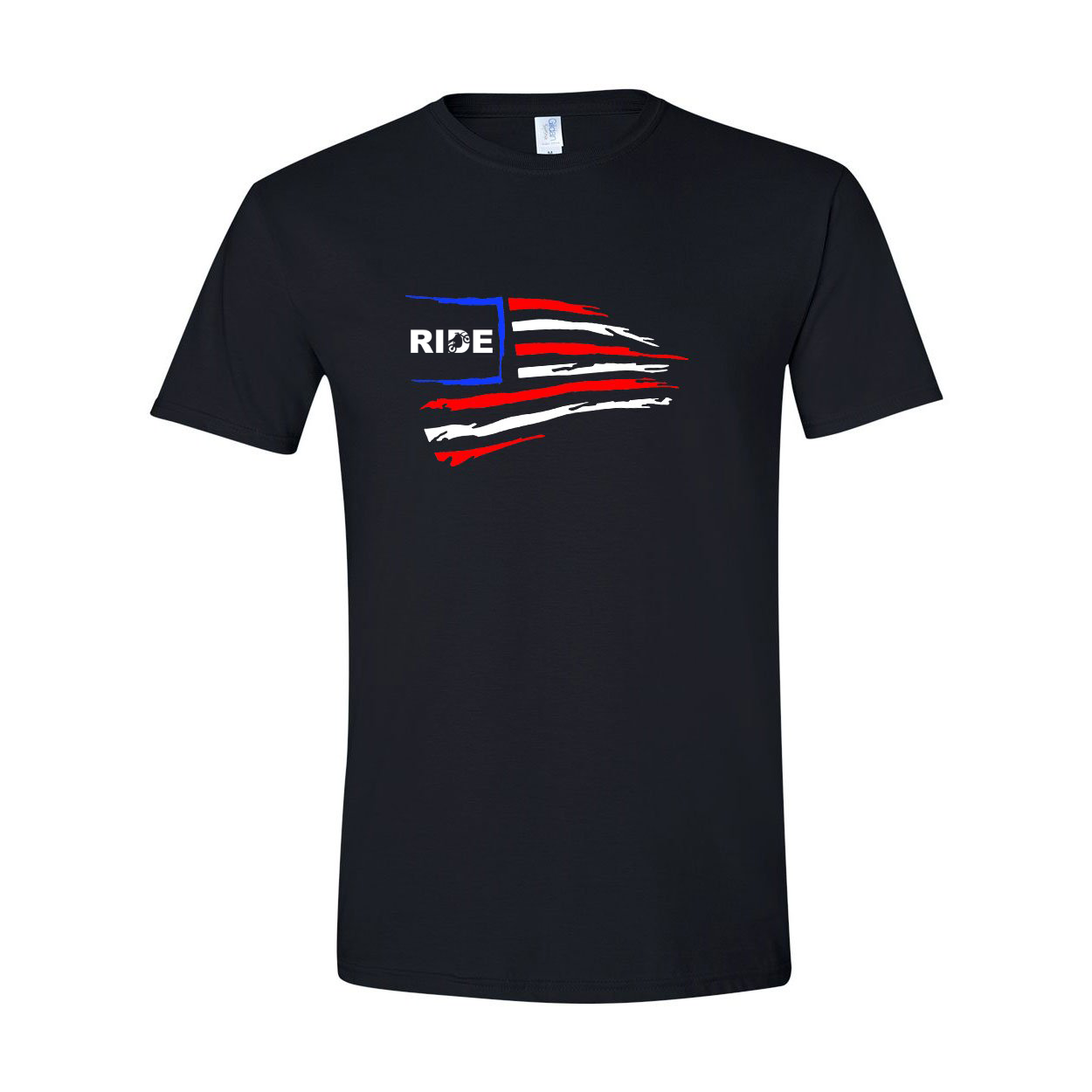 Ride Moto Logo Classic USA Flag T-Shirt Black (Red White & Blue Logo)