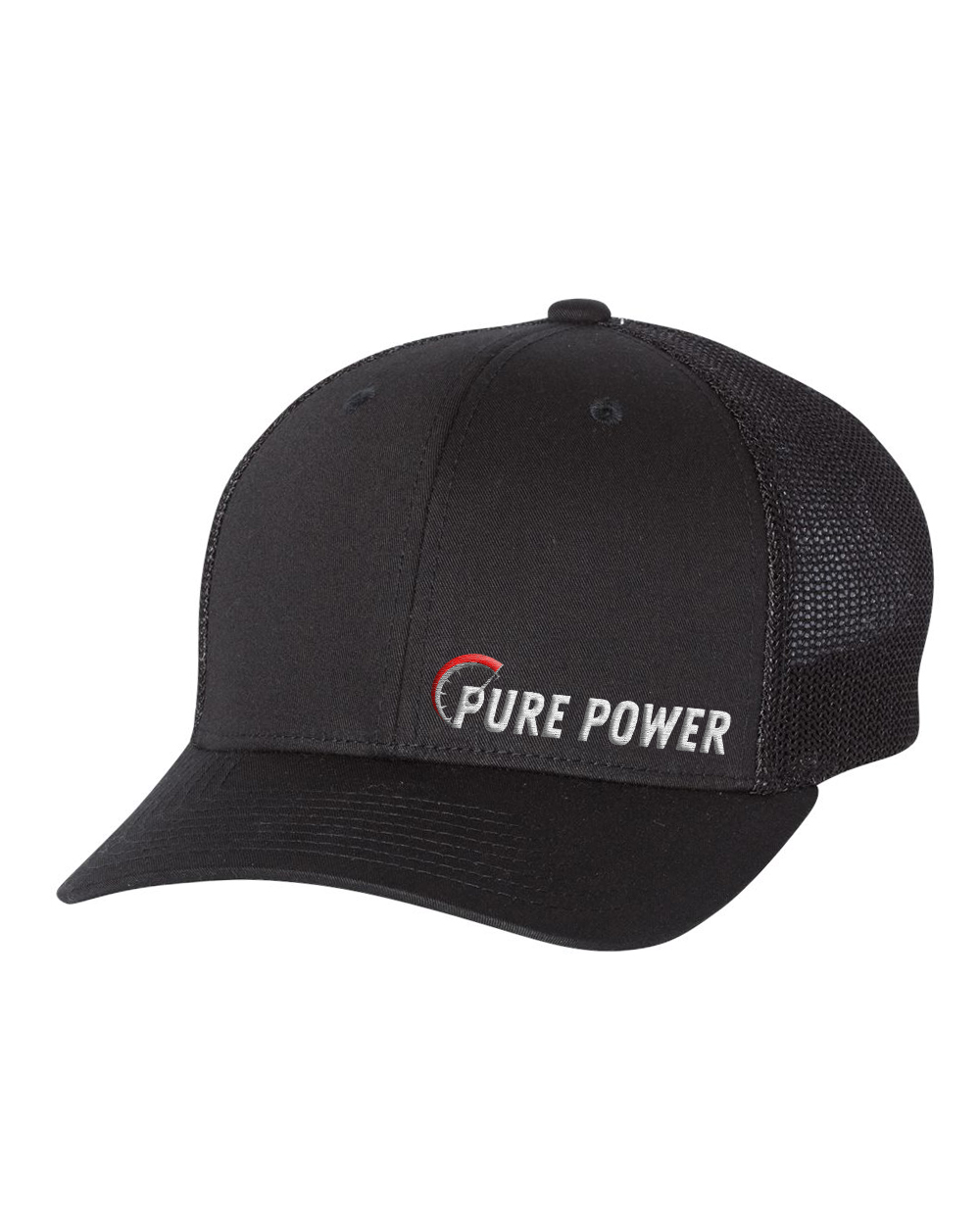 Ride Pure Power Logo Classic Pro Night Out Embroidered Snapback Trucker Hat Black/Black