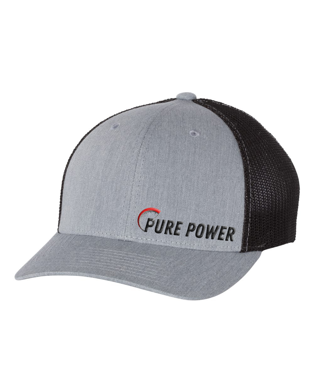 Ride Pure Power Logo Classic Pro Night Out Embroidered Snapback Trucker Hat Heather Gray/Black