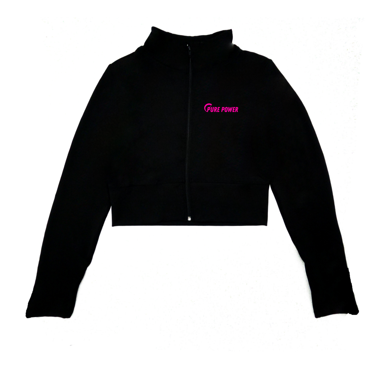 Ride Pure Power Logo Night Out Womens Zip Up Solid Crop Sports Jacket (Pink Logo)