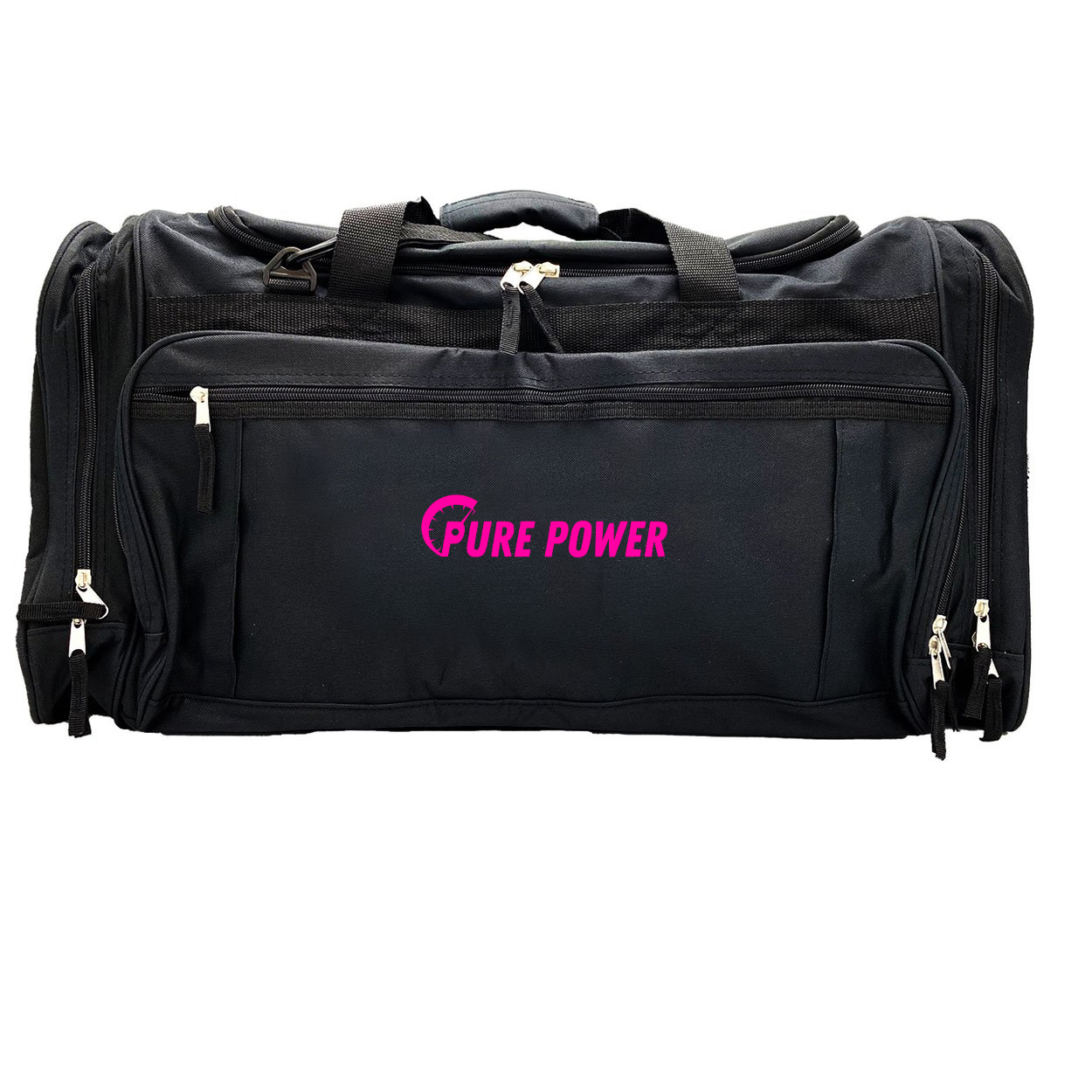 Ride Pure Power Logo Classic Explorer Large Duffel Bag Black (Pink Logo)